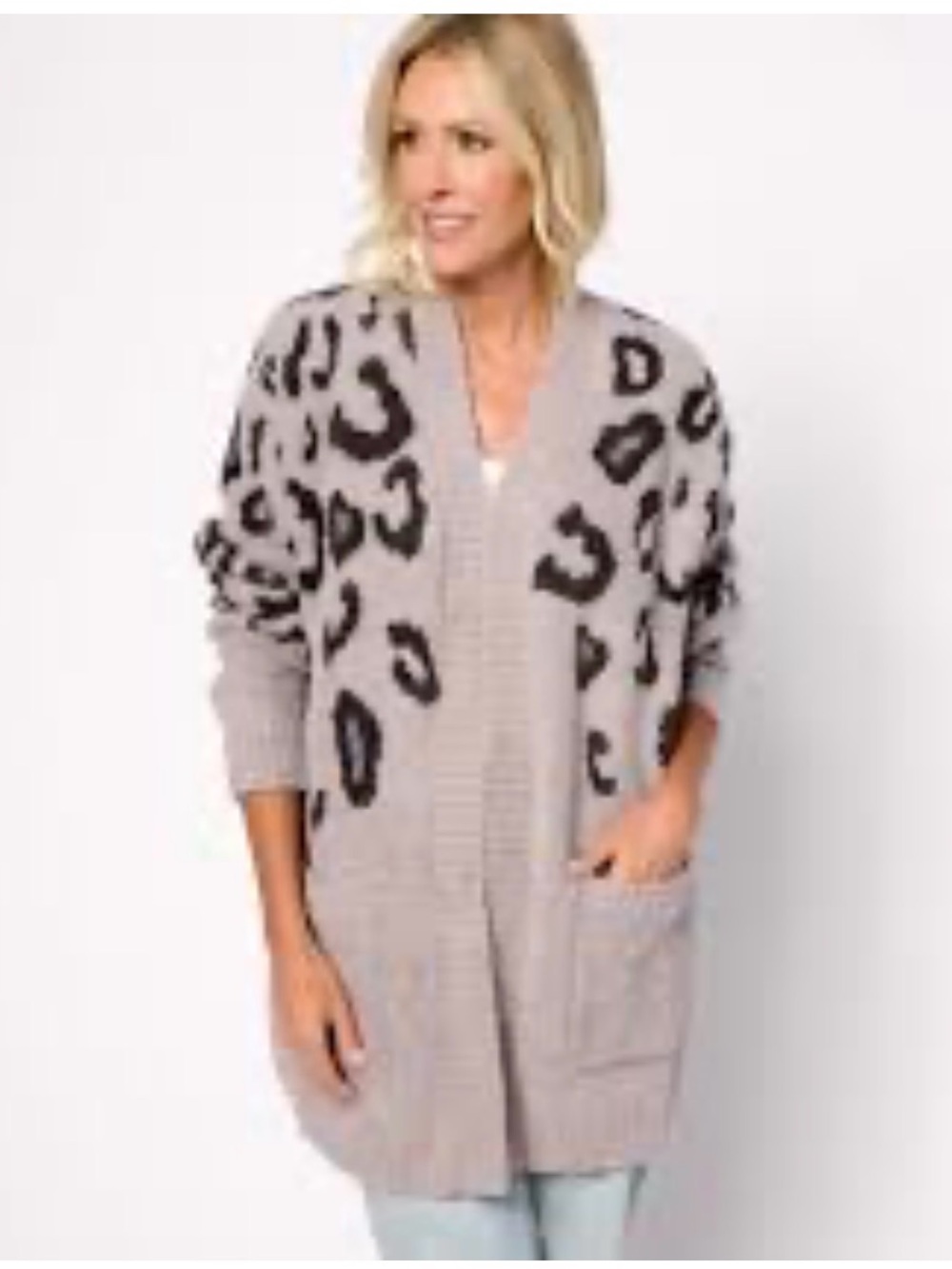 Barefoot Dreams CozyChic Relaxed Open Front Cardigan charcoal/black leopard L